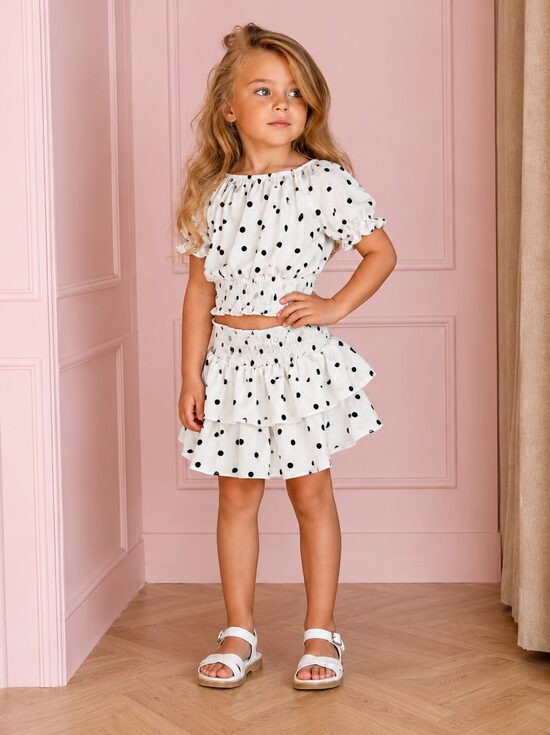   6 set box Girls’ 2-Piece Set: Polka Dot Top & Skirt