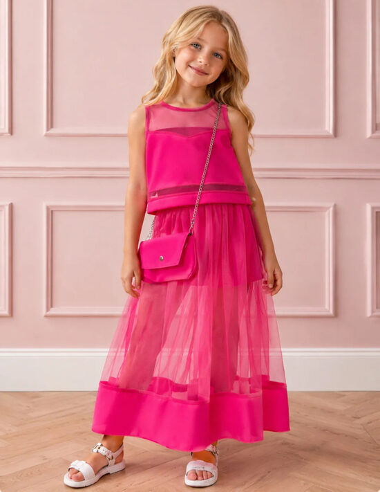 6 set Girls’ 3-Piece Set: Top, Skirt & Bag 4-14Y