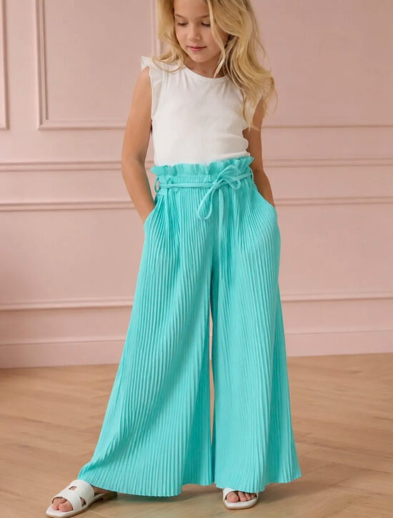  6 set 4- 14Y Girls’ Pleated Wide-Leg Trousers